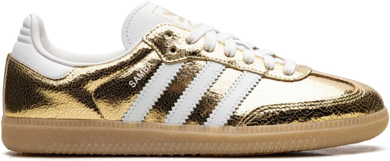 Adidas Samba OG Womens Sneaker, Silver Metallic Cracked Leather, 6.5 - Cracked Metallic Gold