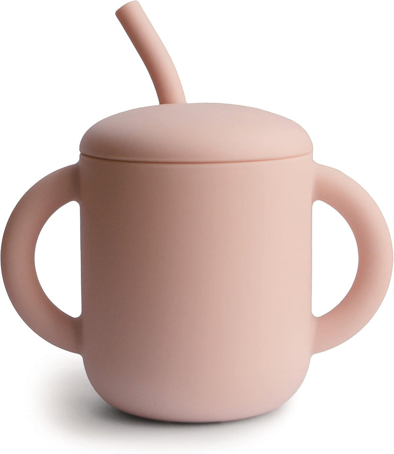 Mushie Silicone Training Cup with Straw for Baby - 175ml Leak-Resistant Cups for Toddlers with Removable Lid - BPA-Free, Dishwasher Safe | Blush