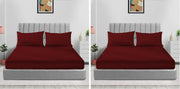 Sleep Well Microfiber Stripe Fitted Sheet with Pillowcase Set - 90x200+17cm (Beige) - Maroon 120x200+17cm (Pack of 2)