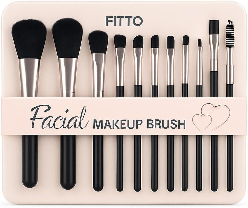 FITTO 12 Pcs Makeup Brushes Set - Naked 3 Professional Makeup Brush Kit with Soft Bristles for Face & Eye Makeup, Includes Foundation, Blush, Eyeliner, Eyeshadow Brushes & Storage Case
