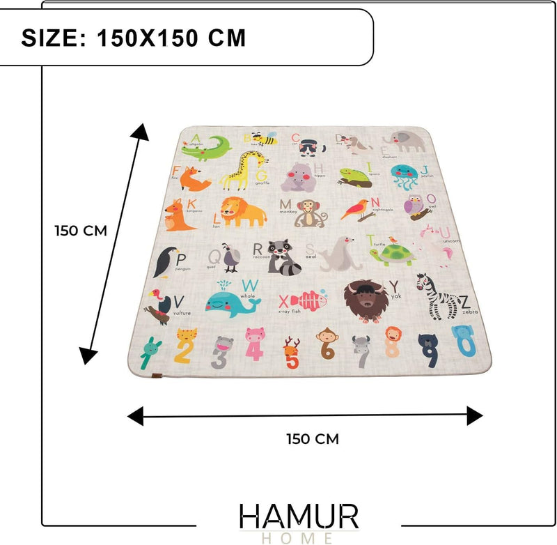 Hamur Home Baby Play Mat Non-slip Play Mat Foldable Crawling Mat Kids Baby Mat 150 X 150 Cm For Kids Room Playroom Washable Machine Washable Kids Carpet (Animals)