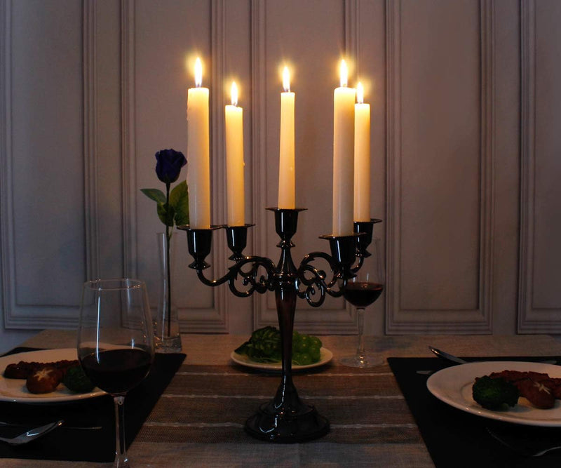 RICHEE-NL Maiheimoon Metal Candelabra Retro Candlestick Holder for Candlelight Dinner and Table Decoration (5 Arms-black-1)