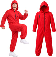 Unisex Adult Red Halloween Jumpsuit Clothing with Mask and Clothing, Great for Halloween Costume Role Cosplay Themed Party (S-XL) - L