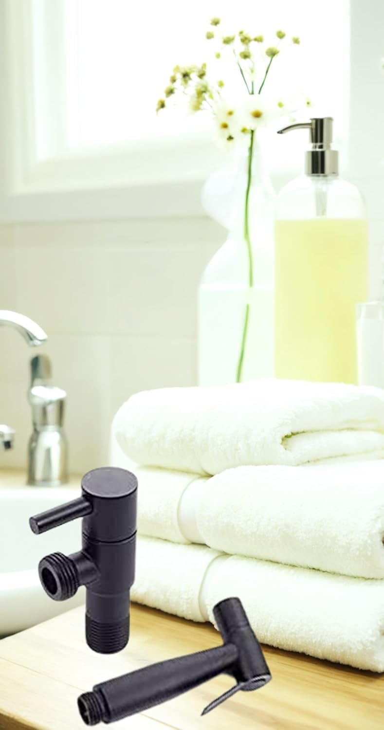 Sweet seven Stainless Steel Bidet Sprayer Kit - 1/2NPT Handheld Shower Head Toilet Attachment for Pet Bath, Personal Hygiene, Bathroom - Easy Install (Matte Black)