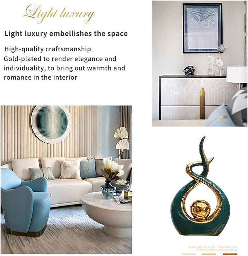 Norrclp Home Decor Modern Abstract Art Ceramic Statue Table Decorations for Dining Room Living Room Office Centerpiece, Green and Gold