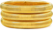 Gold Bangles for Women Chunky Stretch Bangles Bracelets Set 18K Gold Plated Stainless Steel Link Chain Bracelets Flexible Wide Wristband Bracelets Set of Jewelry for Women - 10mm gold x 3