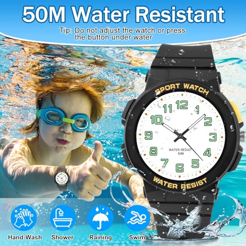 Azonee Kid's Watch, Outdoor Sports Kids Waterproof Watch, Kid's Analog Watch Easy-to-Read Time Teaching Large Dial, Analog Watch for Boys Girls