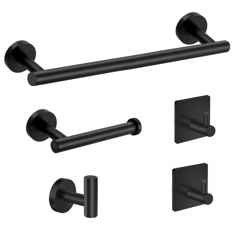 Tudoccy Stainless Steel Round Wall Mounted Bathroom Hardware Set -SUS304-5-Pieces- Matte Black