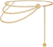 Multi-Layer Metal Waist Chain for Women, Adjustable Body Jewelry Belt for Dresses, Jeans & Skirts, Fashion Body Harness Accessory (Gold)