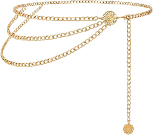 Multi-Layer Metal Waist Chain for Women, Adjustable Body Jewelry Belt for Dresses, Jeans & Skirts, Fashion Body Harness Accessory (Gold)