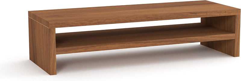 Mahmayi Modern Wooden Riser Monitor Stand with 2 Tier Storage Shelf, Monitor Stand for Home Office Business, Stand Monitor Riser for Keyboard Storage, Laptop, Printer, and TV Screen - Oak Melamine - Natural Dijon Walnut