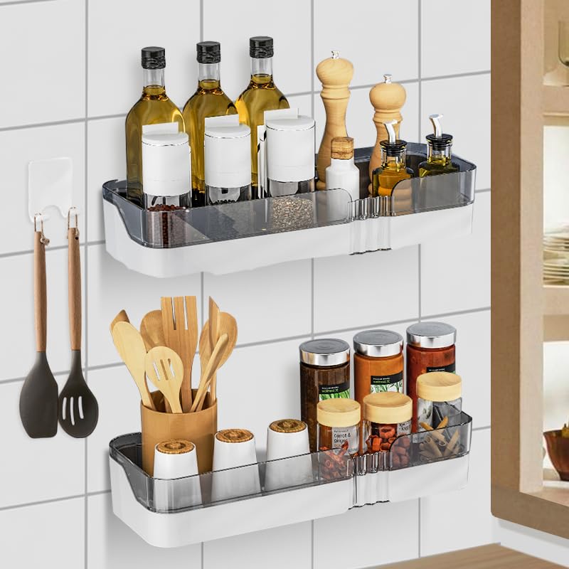 Aukomer Shower Caddy Bathroom Shower Shelves 2 Pcs: Adhesive Shower Organizer with Hook, No Drilling Dual-Layer Bathroom Wall Organizer, Upgraded Kitchen Storage Rustproof Storage Rack for Bathroom