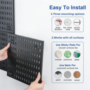 SKY-TOUCH Modular Pegboard Wall Organizer Kit - 2 Pegboards, 10 Accessories, No Drill Installation, Space-Saving Storage & Display for Kitchen, Office, Bathroom (Black)