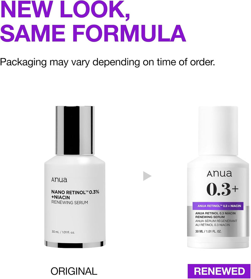 Retinol 0.3 Niacin Renewing Serum, For Anti-Aging with Hydration, Textured & Glass skin, 5% Niacinamide, Retinol For Face, Gentle for Beginner, Korean Skin Care, 30ml /1.01 fl.oz.