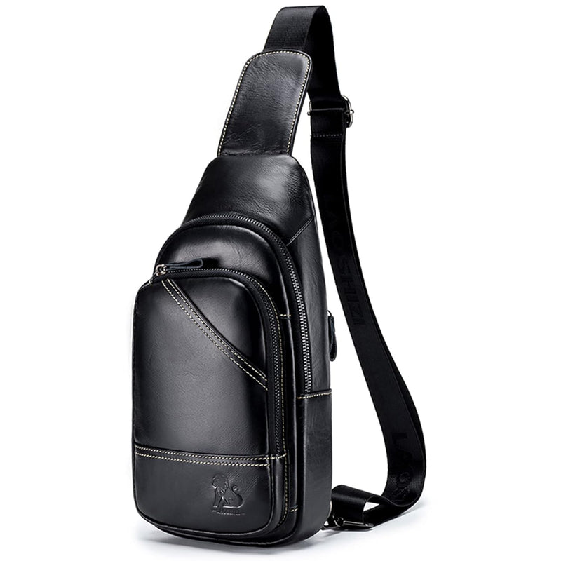 Qiccijoo Genuine Leather Small Sling Bag Crossbody Bag Shoulder Bag for Men Women,Multipurpose Crossbody Backpack for Hiking Walking Travel Cycling