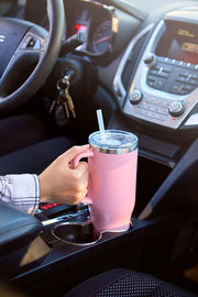 Bestlsy 40oz/1200ml Insulated Travel Mug Tumbler with Handle Double Wall Vacuum Sealed Stainless Steel Cup with Straw and Lid Coffee Beer Mug for Hot Iced Drink (Pink)