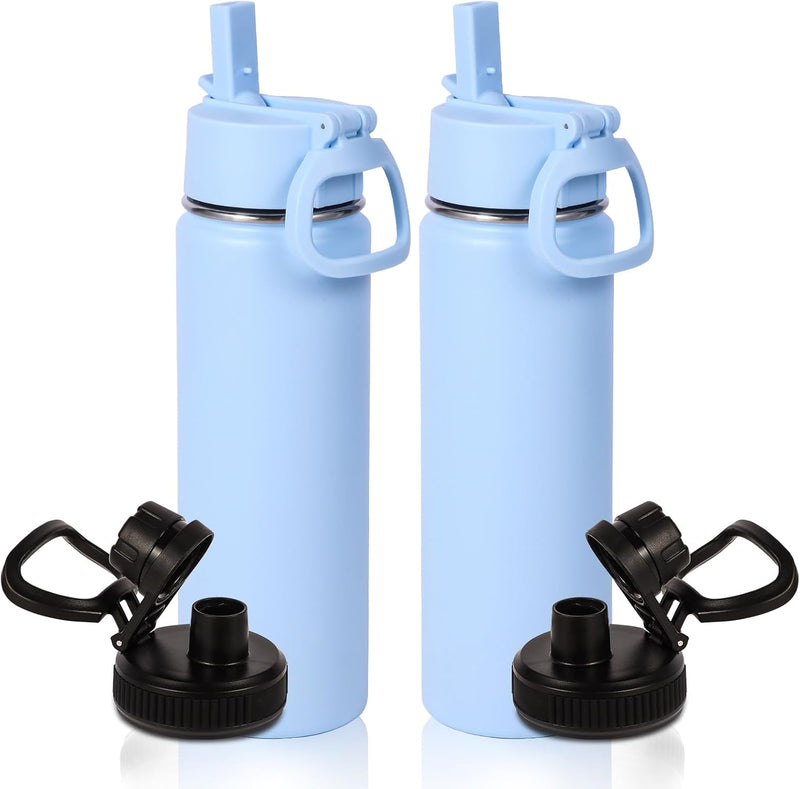20oz Kids Insulated Stainless Steel Water Bottle with Straw Lid,Wide Mouth Double Wall Vacuum Cups with Handle,Reusable Laser Engraving Metal Bottles,Travel Flask Keep Cold(Purple Blue,1) - 2 Blue