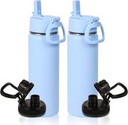 20oz Insulated Stainless Steel Water Bottle with Straw Lid, Kids Wide Mouth Double Wall Vacuum Cups with Handle,Reusable Outdoor Sports Metal Bottles,Travel Flask Keep Cold&Hot(Purple,1) - 2 Blue