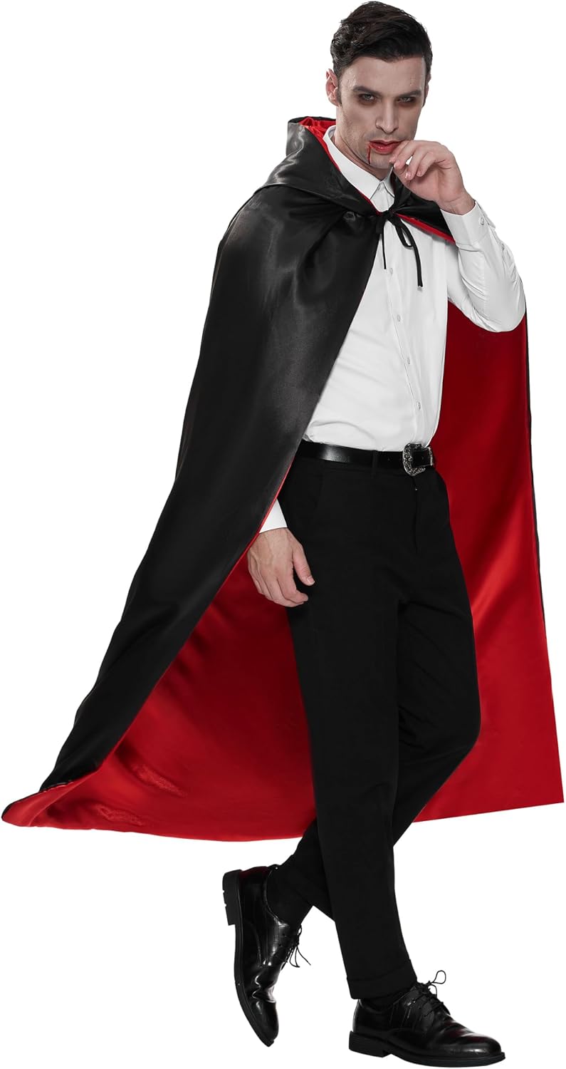 Spooktacular Creations JOYIN Adult Unisex Vampire Costume Set with Reversible Hooded Cape Cloak and Tattoo Scar for Halloween Costume Party, Dracula Theme Party and Transylvania Costume