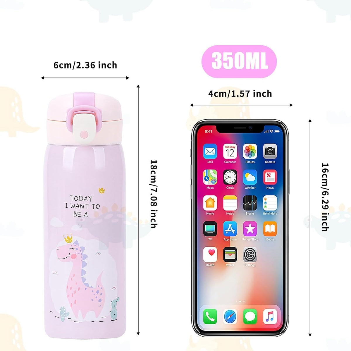350ml Kids Water Bottle, Stainless Steel & Insulated, Leak Proof, 12H Hot 24H Cold, Reusable for Boys Girls, BPA-Free, Pink – image 6