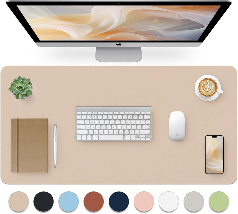 Bloss Leather Desk Pad, Mouse Pad, Non-Slip Desk Protector Mat, Leather Desk Blotter, Computer Desk Pad, Waterproof Desk Mat for Office Home Decor - Beige (31.5×15.7 Inches)