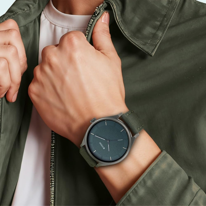 Neo V Dark Blue Dial, Green Fabric Strap Analog Round Watch for Men's
