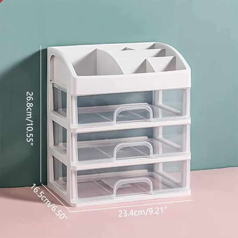 ARCHAEOPTERYX Makeup Organizer with 3 Drawers, Bathroom Vanity Countertop Storage for Cosmetics, Brushes, Lotion, Nail Lipstick and Jewelry For Women And Girls (3 Drawers - White)