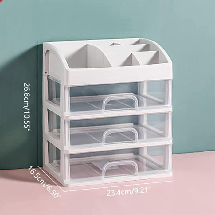 ARCHAEOPTERYX Makeup Organizer with 3 Drawers, Bathroom Vanity Countertop Storage for Cosmetics, Brushes, Lotion, Nail Lipstick and Jewelry For Women And Girls (3 Drawers - White)