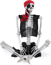 GGEROU Posable Full Body Halloween Skeleton with Movable Joint,Halloween Life Size Skeleton Weatherproof Human Bones Body Prop for Graveyard Decor,House Haunted (Hight5.4ft /165cm) - Pirate