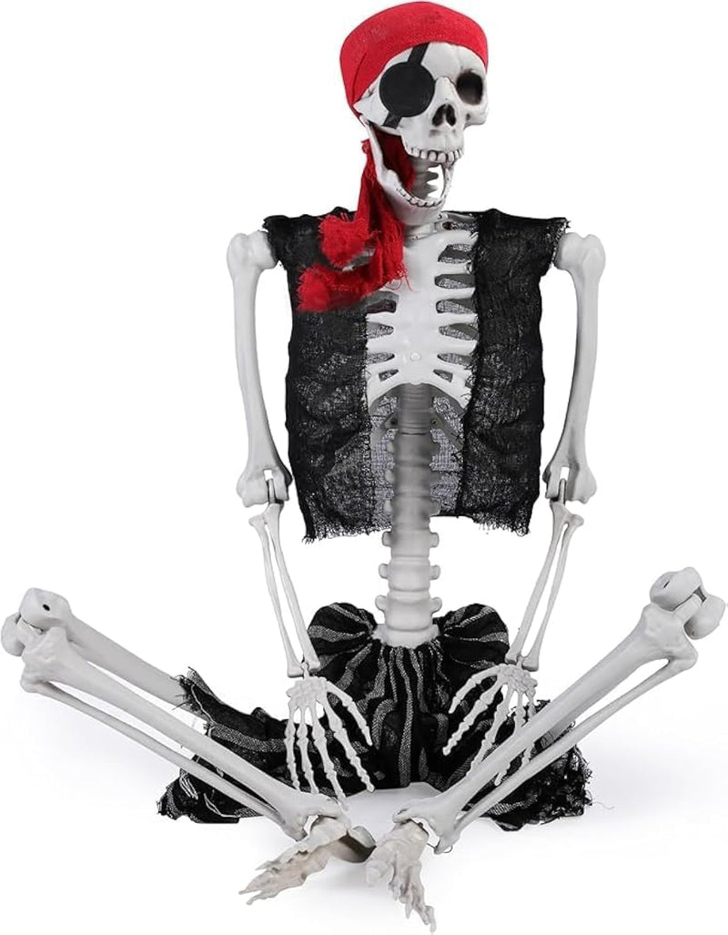 GGEROU Posable Full Body Halloween Skeleton with Movable Joint,Halloween Life Size Skeleton Weatherproof Human Bones Body Prop for Graveyard Decor,House Haunted (Hight5.4ft /165cm) - Pirate