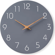 Mosewa Wall Clock 14 Inch Black Battery Operated Silent Non-Ticking - Simple Minimalist Rose Gold Numbers Clock Decorative for Bedroom,Living Room, Kitchen,Home,Office(14" Black) - 12" Grey