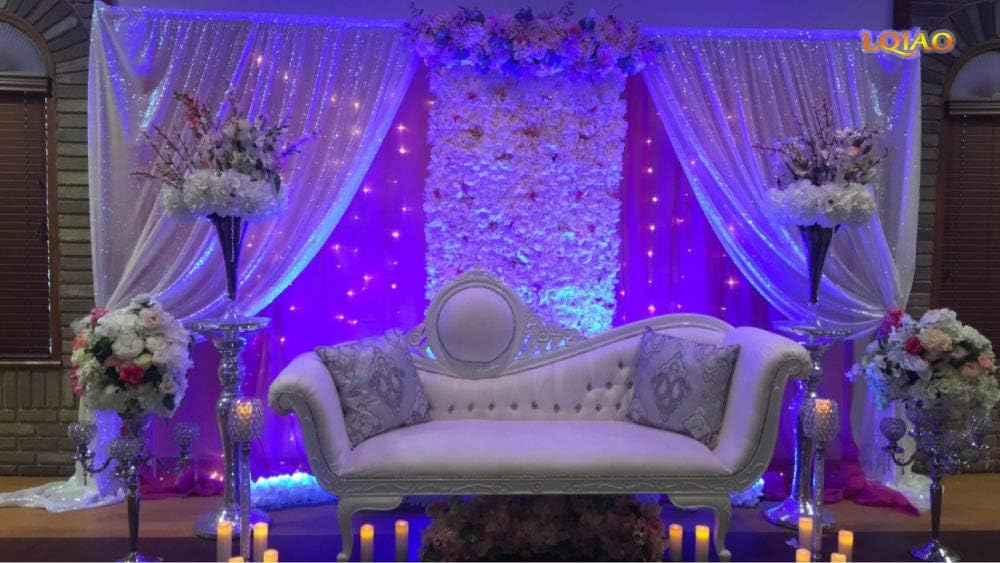 LQIAO 2 Panels Light Gold Sequin Backdrop Glitter Fabric for Wedding Birthday Parties Shimmer Wall-2x8ft