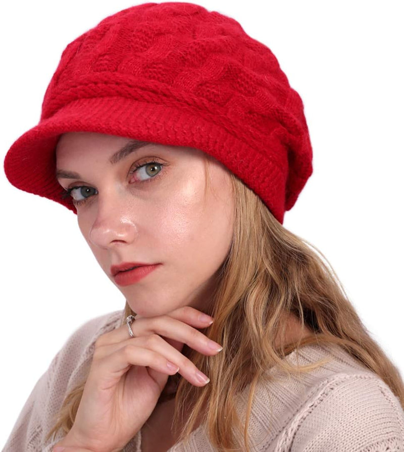 Muryobao Women's Winter Warm Slouchy Cable Knit Beanie Skull Hat with Visor