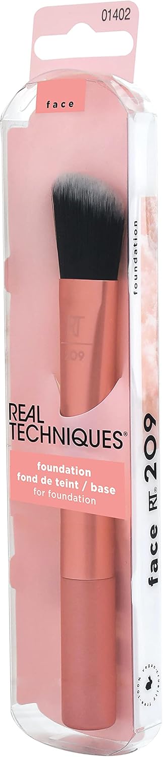 REAL TECHNIQUES Seamless Complexion Makeup Brush, Four Foundation, Primer, And Moisturizer, Makeup & Skincare Face Brush, Streakfree And Natural Finish, Orange, 1 Count