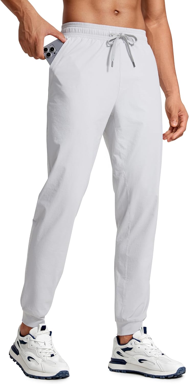 CRZ YOGA Athletic Joggers for Men 29 inch Lightweight Water Resistant Outdoor Workout Pants with Zip Pockets