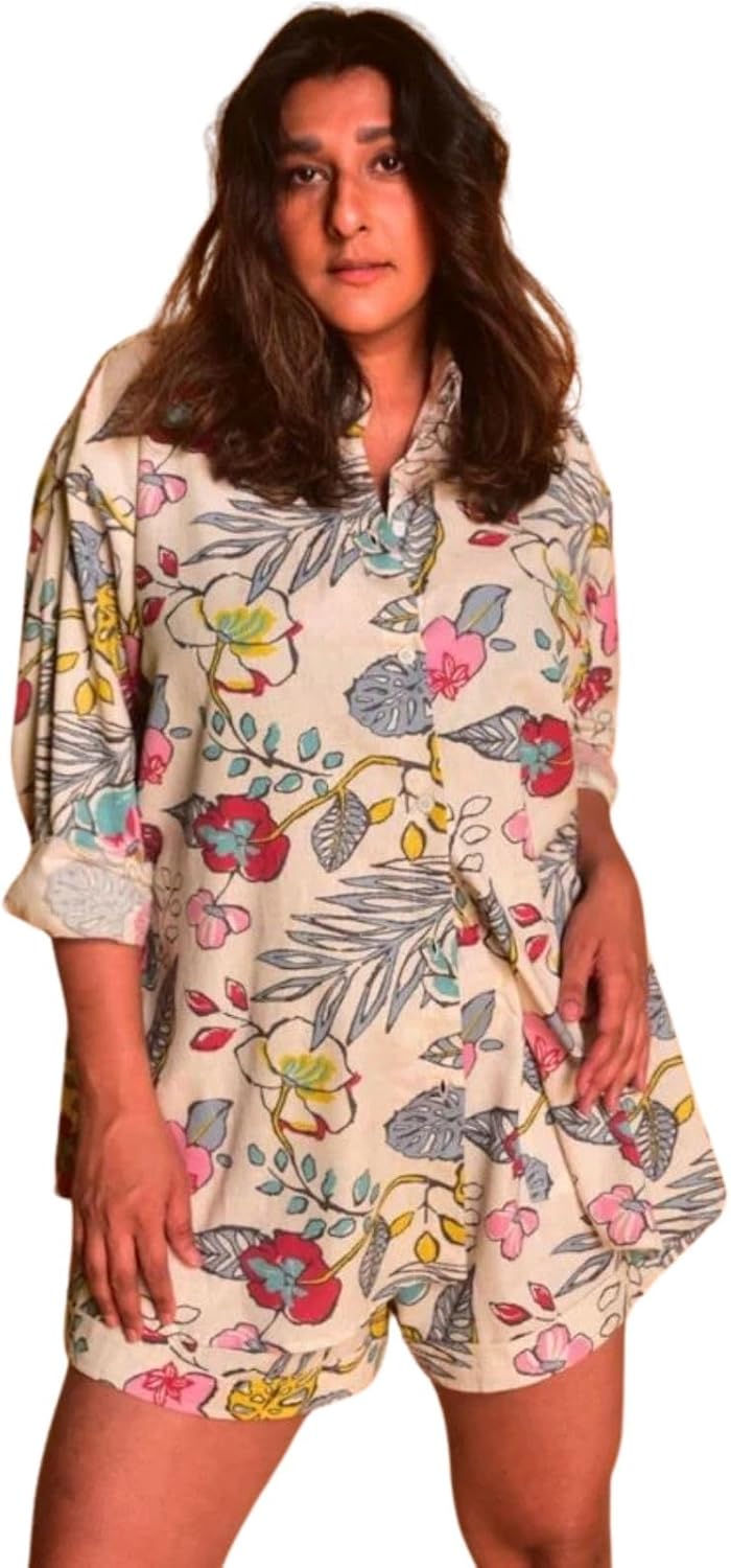 Rayon Floral Stylish Pajama Shorts Co Ord Set for Women Pack of 1