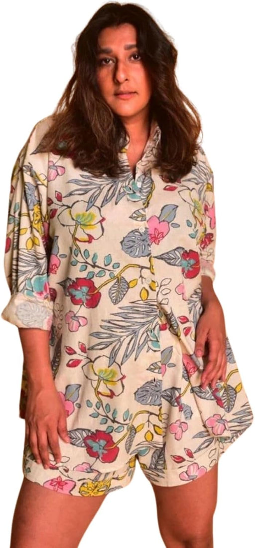 Rayon Floral Stylish Pajama Shorts Co Ord Set for Women Pack of 1 - Multicolour