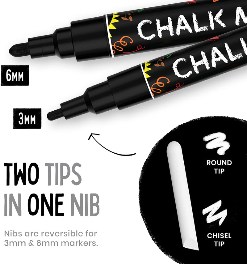 Chalkola 5 White Chalk Markers for Chalkboard Signs, Blackboard, Car Window, Bistro, Glass | 5 Variety Pack - Thin, Fine Tip, Bold & Jumbo Size Erasable Liquid Chalk Pens (1mm, 3mm, 6mm, 10mm, 15mm)