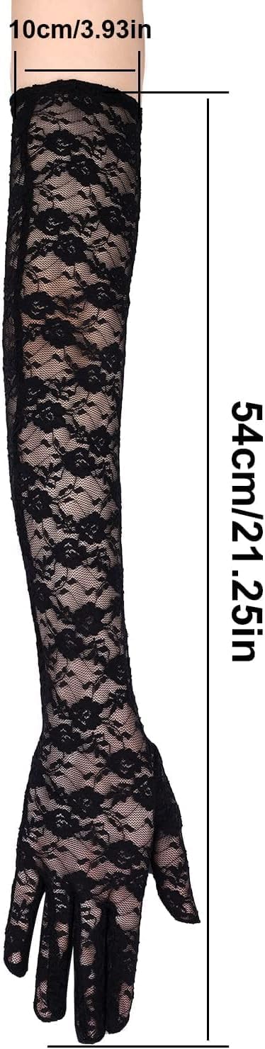Excefore Long Lace Gloves - Elbow Length Black Bridal Accessories for 1920s Costume Fancy Dress - Women and Girls – image 4