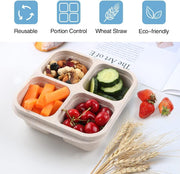 JICUICUI 4 Pack Snack Containers, 4 Compartments Bento Snack Box, Reusable Meal Prep Lunch Containers for Kids Adults, Divided Food Storage Containers for School Work Travel