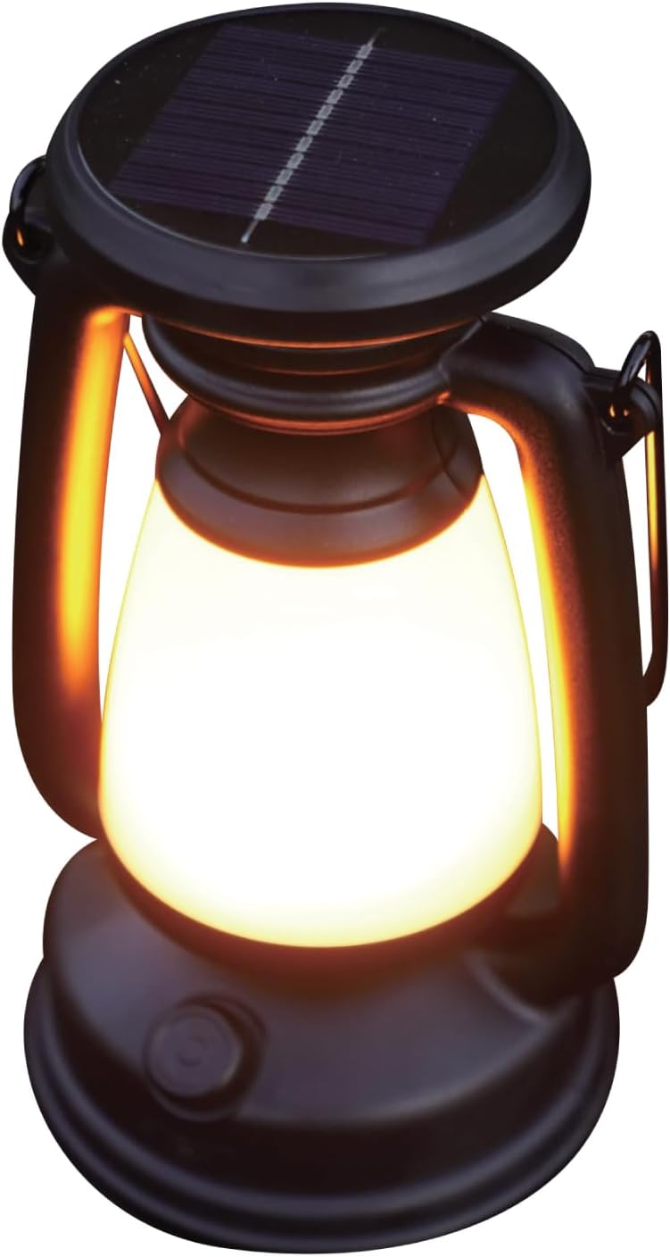 Olsenmark Retro Camping LED Light with Solar OME2856 15 Hours Working, Energy Efficient Design, 18 pcs Yellow LEDs and 10 pcs White LEDs Compact, Portable and Light-Weight
