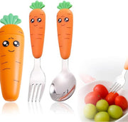 Stainless Steel Cutlery Set, Travel Utensils Set with Case Cutlery 3Pcs school Set Kids Utensils Set with 2 toys Reusable Fork and Spoon (blue red) - Light orange
