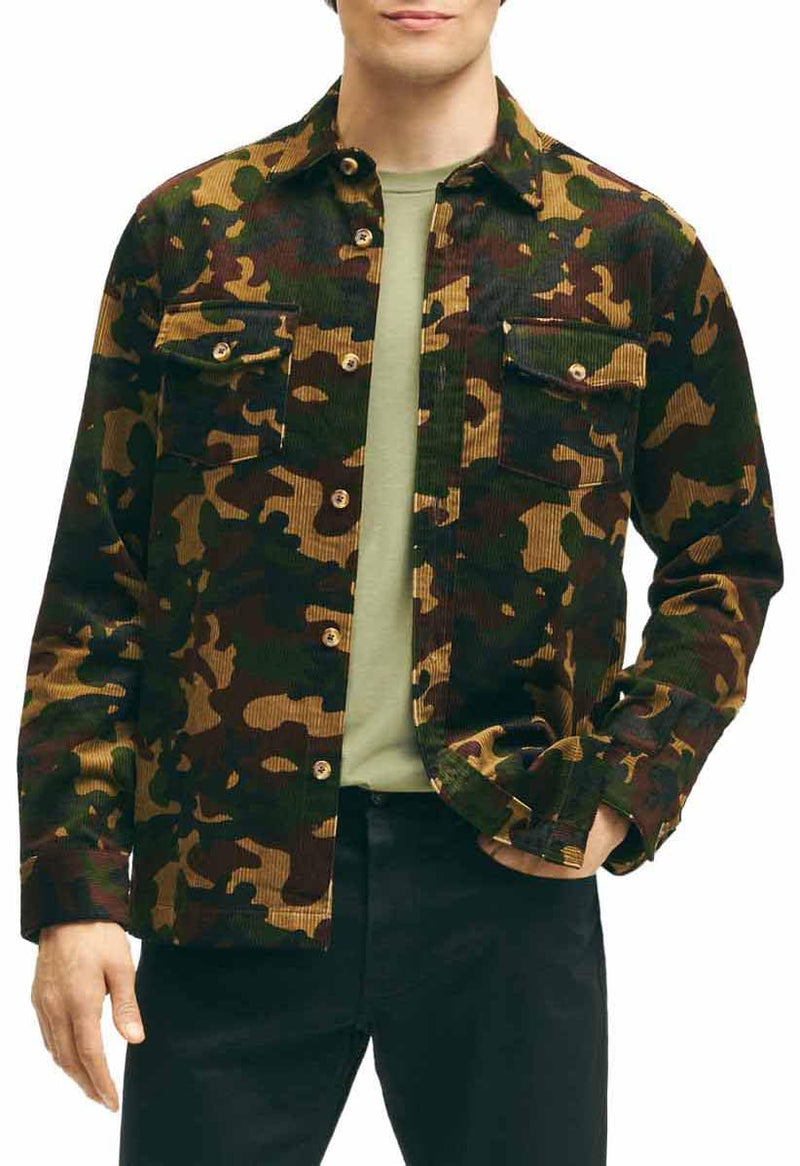Brooks Brothers mens Medium Wale Corduroy Camo Shirt Jacket Button Down Shirt