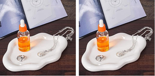 Ceramic Jewelry Tray Dish for Ring Key Trinket, Cute Cloud Shape Decorative Jewelry Plate Holder for Women Gift (White) - Bright White 7.6 x 5 x 0.6 (Pack of 2)
