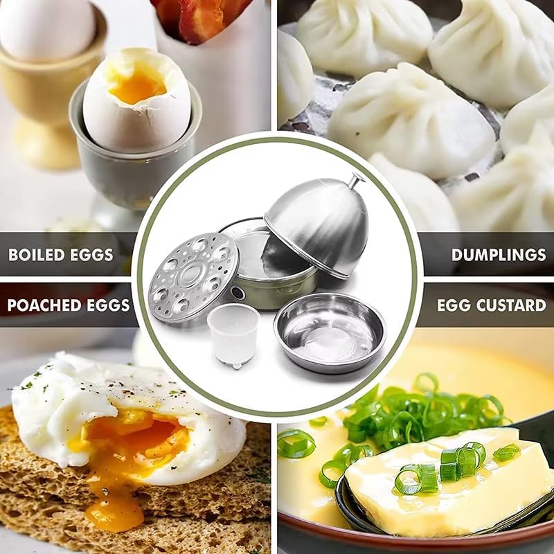 Electric Egg Cooker, Rapid Egg Boiler with Auto Shut-Off, Cooks Hard & Soft Boiled Eggs, Onsen Tamago, Veggies, Dumplings, 7-Egg Stainless Steel Tray for Home Kitchen, Green