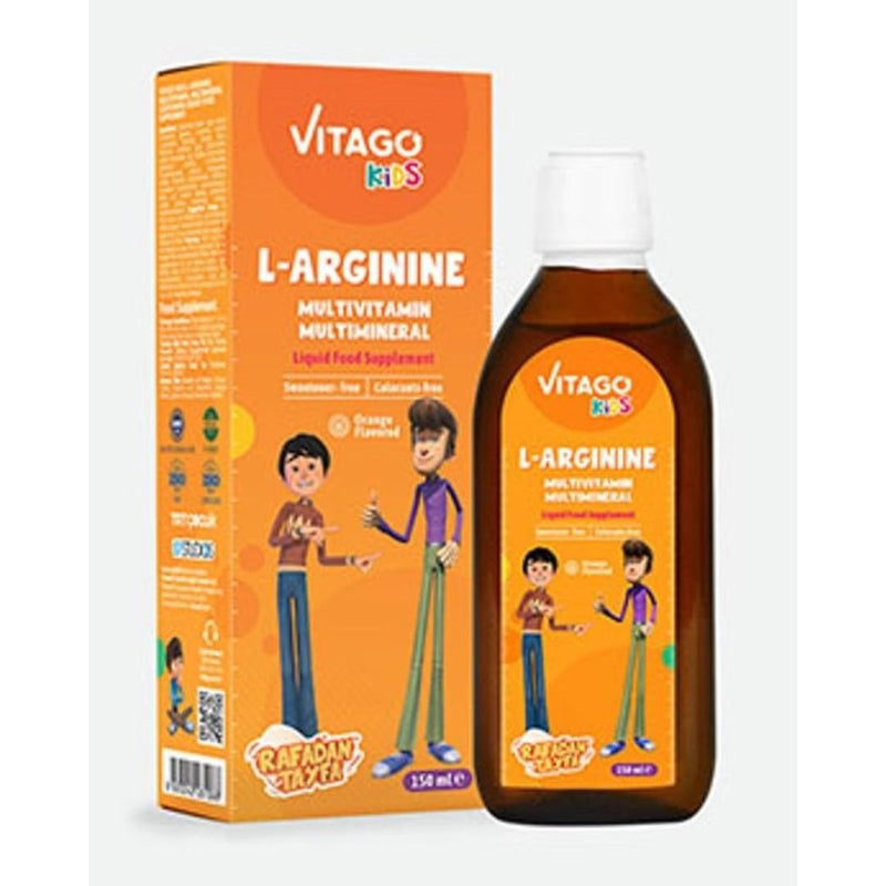 Vitago Kids L-Arginine Multivitamin Liquid for Boy, Orange Flavored - 150ml, Boosts Growth & Energy, Complete Nutrition