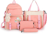 School Canvas Backpack, 4 Pieces, Pink, Large, unisex child