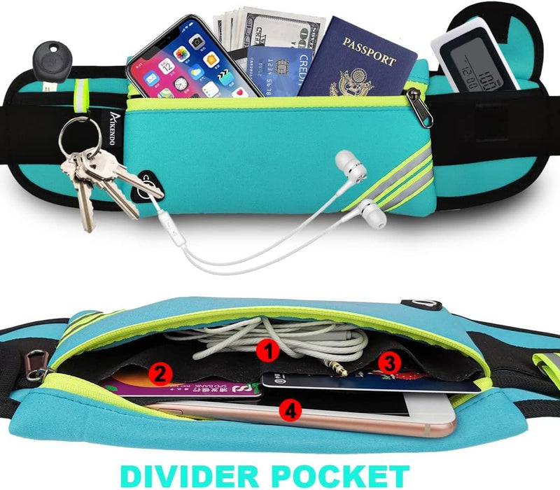 Running Pouch Belt Waist Pack Bag,Workout Fanny Pack,Bounce Free Jogging Pocket BeltTravelling Money Cell Phone Holder for Running Accessories, Blue, One Size