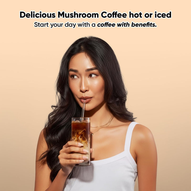 Rite Functional Coffee, Arabica Instant Coffee with Adaptogenic Mushrooms for Better Energy, Focus, Digestion & Immunity, 35mg Caffeine per serving (Pack of 15)