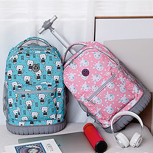 School Bags for Girls Trolley, Kids Rolling Backpack, Trolley School Bag for Girls, 2 in 1 Multipurpose Backpacks with Wheels 18inch Waterproof Wheeled Travel Back Pack, Carry On Luggage Bag (Pink)